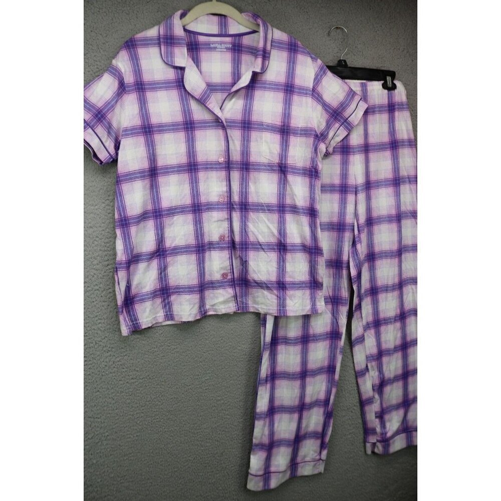 Laura Scott Purple‎ Plaid Pajama Set-Size Medium-Wide Leg